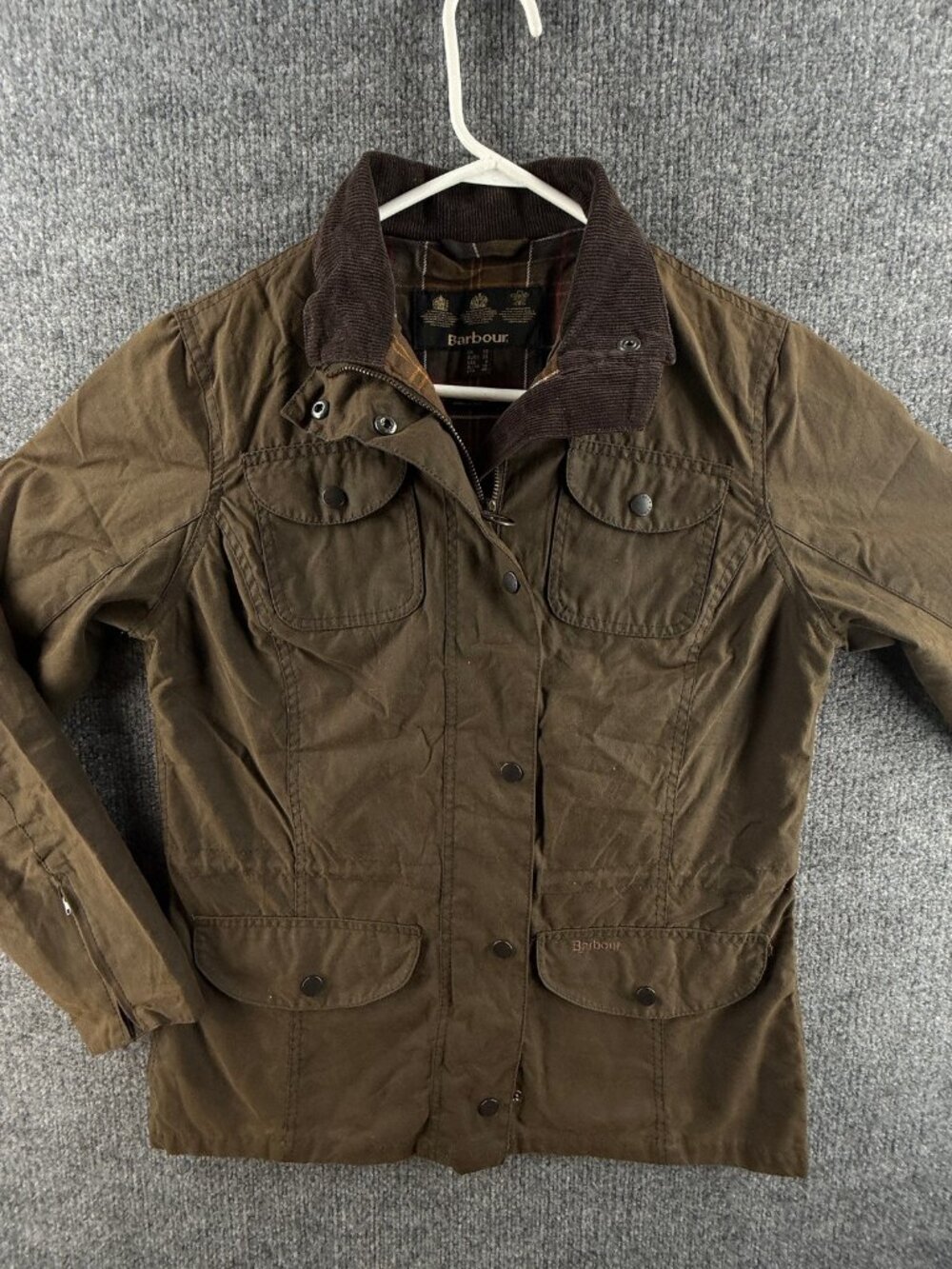 Barbour Sapper Waxed Jacket 6 Women Brown Snap Full Zip Cotton Solid Canvas